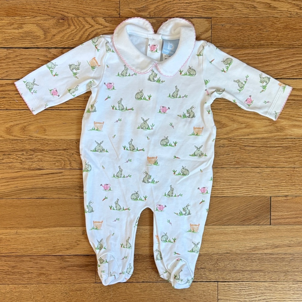 bella bliss White and Green Bunny Footie with Pink Trim